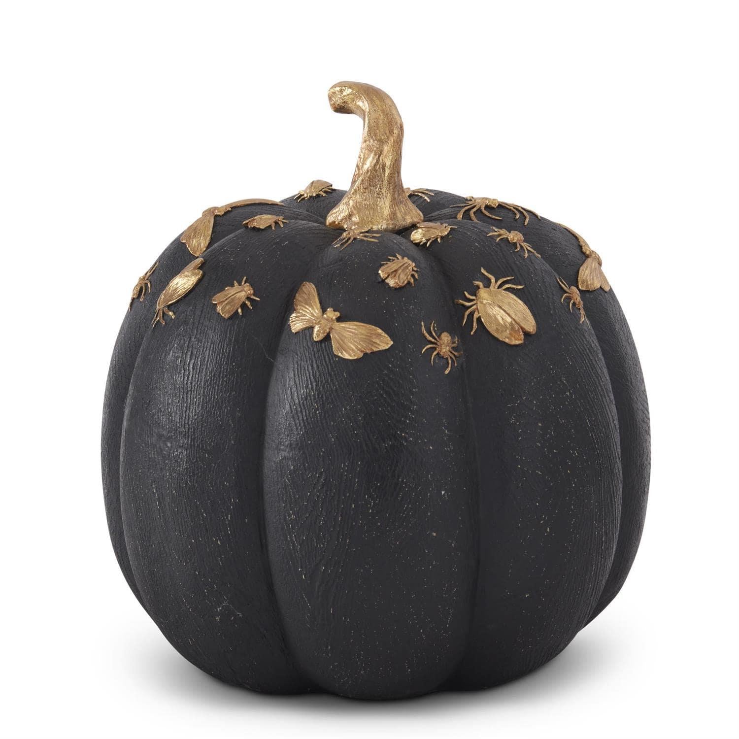 Black Pumpkin with Gold Insects